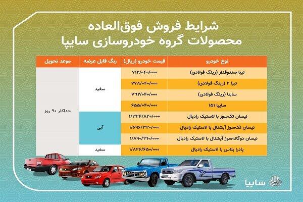 فروش فوق‌العاده ۸ محصول سایپا/ موعد تحویل؛ ۹۰ روز