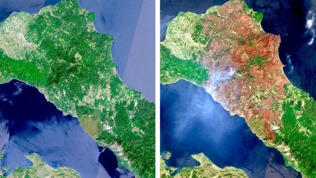  تصویر ماهواره ای از ویرانی ناشی از آتش سوزی  در یونان